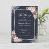 Blauer Rosa Geburtstagsparty Einladung (Stehend Vorderseite)
