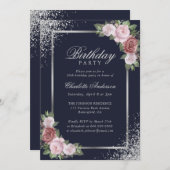 Blauer Rosa Geburtstagsparty Einladung (Vorne/Hinten)