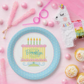 Blauer Rosa Gelb 5. Geburtstag Name Cake Pappteller (Party)