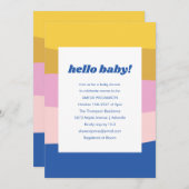Blauer Rosa Gelb Niedliche Retro Baby Dusche Einladung (Vorne/Hinten)