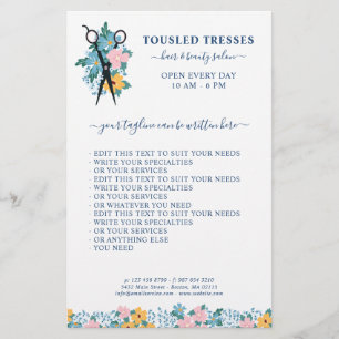Blauer Rosa Gelbe Blütenschere Friseur Salon Flyer