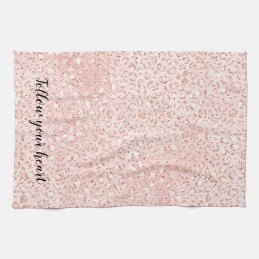 Blauer Rosa Glitzer Leopard Geschirrtuch (Horizontal)