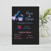 Blauer rosa Glitzer sauberer Mopp Name q r b Einladung (Stehend Vorderseite)