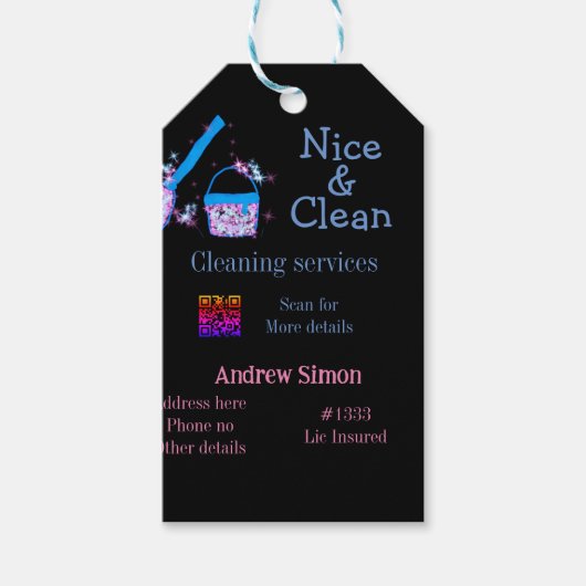 Blauer rosa Glitzer sauberer Mopp Name q r b Geschenkanhänger (Vorderseite)