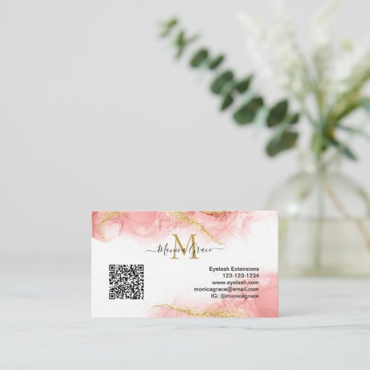 Blauer Rosa Gold QR Code Benutzerdefiniertes Logo  Visitenkarte (Stehend Vorderseite)