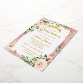 Blauer Rosa Goldene Quinceanera Bläserschmetterlin Folieneinladung (Gedreht)