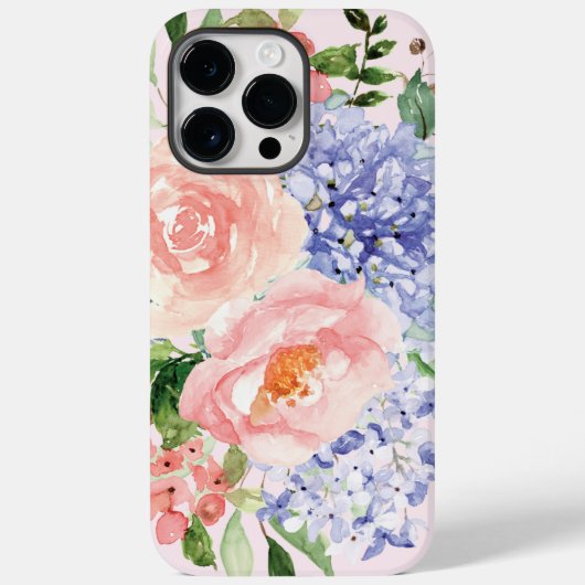 Blauer Rosa Hydrangea Peony Spring Blume Floral Case-Mate iPhone Hülle (Rückseite)