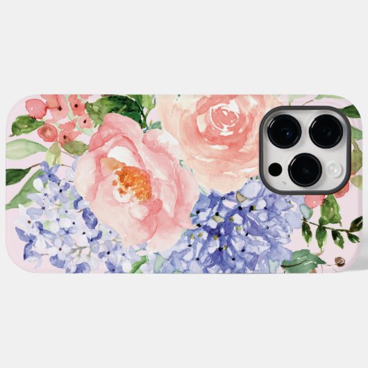 Blauer Rosa Hydrangea Peony Spring Blume Floral Case-Mate iPhone Hülle (Rückseite (Horizontal))