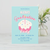 Blauer rosa Kuchen Abschlussfeier Einladung (Stehend Vorderseite)