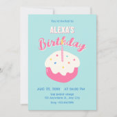 Blauer rosa Kuchen Geburtstag Einladung (Vorderseite)