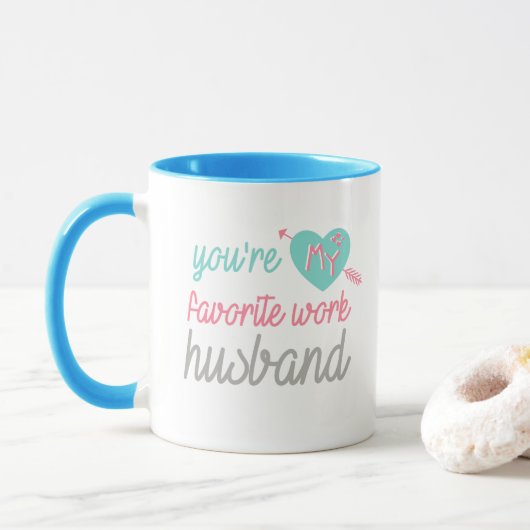 Blauer rosa Liebe Arbeits-Ehemann - Kaffeetee Tasse (Mit Donut)