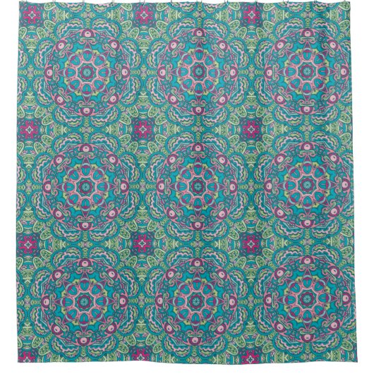 Blauer rosa Mandalas Duschvorhang (Vorderseite)