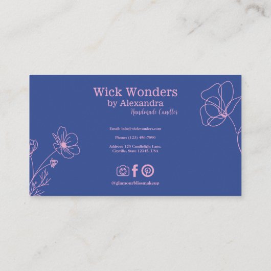 Blauer Rosa Minimalistische Kerzenmacherei Visitenkarte (Rückseite)