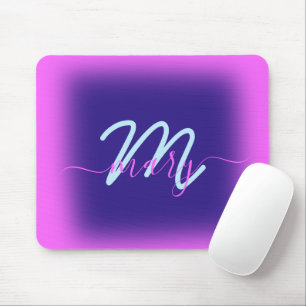 Blauer rosa Minimalname Monogram Bright Mousepad