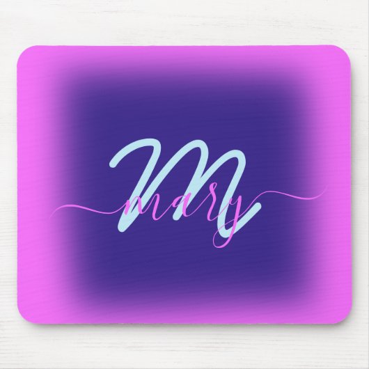 Blauer rosa Minimalname Monogram Bright Mousepad (Vorne)