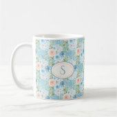 Blauer Rosa Monogramm Shabby Chic Kaffeetasse (Links)