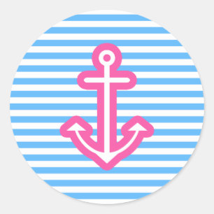Blauer rosa nautischanker runder aufkleber