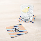 Blauer rosa Navy Blue Monogram Rechteckiger Pappuntersetzer (Vor Ort)