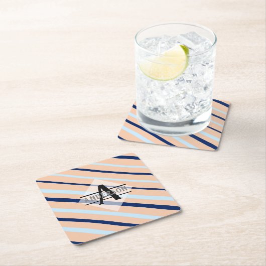 Blauer rosa Navy Blue Monogram Rechteckiger Pappuntersetzer (Vor Ort)