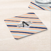 Blauer rosa Navy Blue Monogram Rechteckiger Pappuntersetzer (angewinkelt)