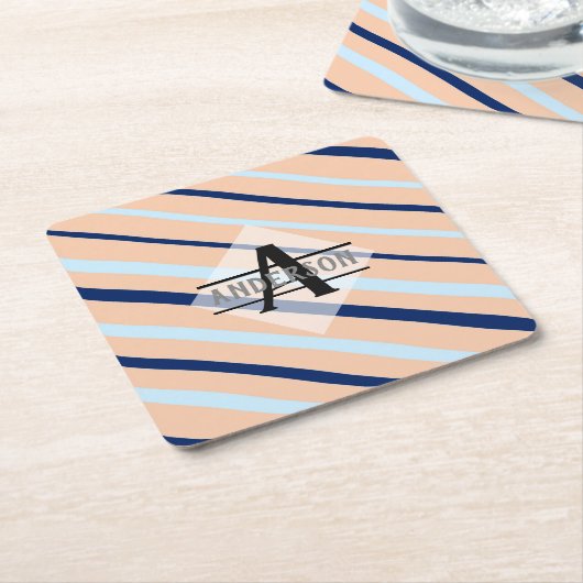 Blauer rosa Navy Blue Monogram Rechteckiger Pappuntersetzer (angewinkelt)