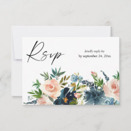 Blauer rosa Navy & Dusty Blütenblume mit RSVP-Kart RSVP Karte