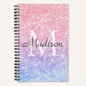 Blauer Rosa Ombre Glitzer Name Monogram Notizblock (Vorderseite)