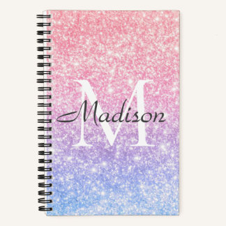 Blauer Rosa Ombre Glitzer Name Monogram Notizblock