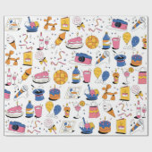 Blauer Rosa Orange Handgezeichneter Stil Geburtsta Geschenkpapier (Flach)