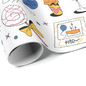 Blauer Rosa Orange Handgezeichneter Stil Geburtsta Geschenkpapier (Rolleneckpunkt)