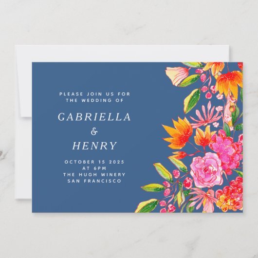 Blauer Rosa Orangefarbene Wasserfarbe Einfache Hoc Einladung (Vorderseite)