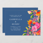 Blauer Rosa Orangefarbene Wasserfarbe Einfache Hoc Einladung (Vorne/Hinten)