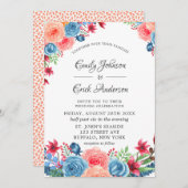 Blauer Rosa-Orangenputz Hochzeitsfeier Einladung (Vorne/Hinten)