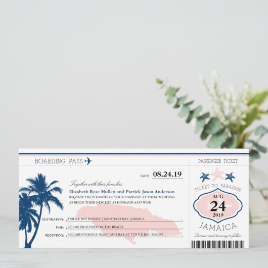 Blauer/rosa Palmestarfish-Boarding-Durchlauf Einladung (Stehend Vorderseite)