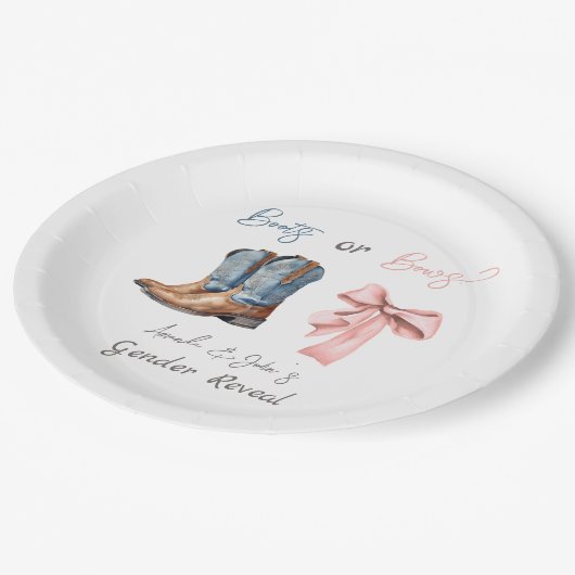 Blauer rosa Party für Stiefel oder Bows Pappteller (Schrägansicht)