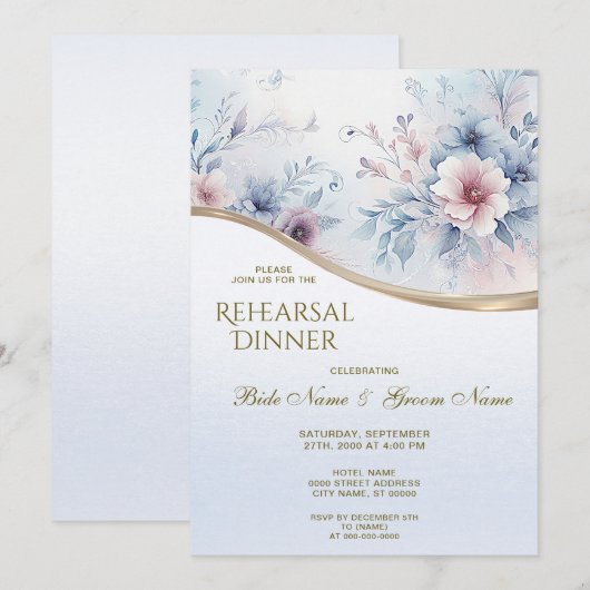 Blauer Rosa Probe Abendessen Einladung (Vorne/Hinten)