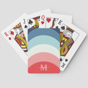 Blauer Rosa Regenbogen Kurven Streifen Monogramm N Spielkarten