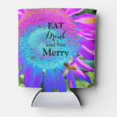 Blauer rosa Retro funky sonngeblümtes Foto Dosenkühler (Vorderseite)