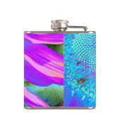 Blauer rosa Retro funky sonngeblümtes Foto Flachmann (Rückseite)