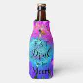 Blauer rosa Retro funky sonngeblümtes Foto Flaschenkühler (Flaschenvorderseite)