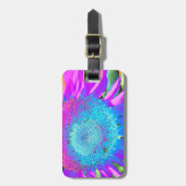 Blauer rosa Retro funky sonngeblümtes Foto Gepäckanhänger (Vorderseite vertikal)