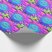 Blauer rosa Retro funky sonngeblümtes Foto Geschenkpapier (Ecke)