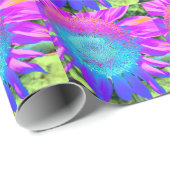 Blauer rosa Retro funky sonngeblümtes Foto Geschenkpapier (Rolleneckpunkt)