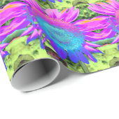 Blauer rosa Retro funky sonngeblümtes Foto Geschenkpapier (Rolleneckpunkt)