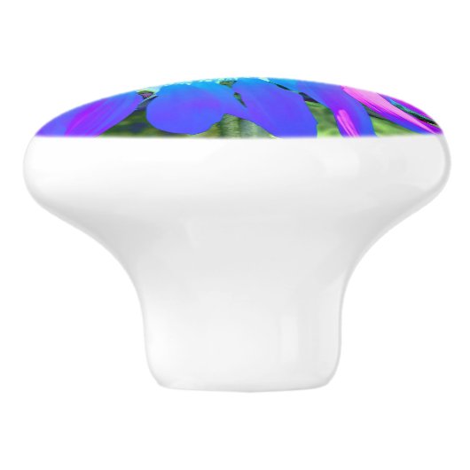 Blauer rosa Retro funky sonngeblümtes Foto Keramikknauf (Seitenansicht)