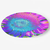 Blauer rosa Retro funky sonngeblümtes Foto Pappteller (Schrägansicht)