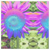 Blauer rosa Retro funky sonngeblümtes Foto Stoff (Nahaufnahme)