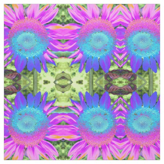 Blauer rosa Retro funky sonngeblümtes Foto Stoff (Muster)