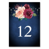 Blauer Rosa Rose Lights Wedding Tischnummer (Vorderseite)
