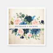 Blauer Rosa Rose Rustikale Boho Hochzeit Serviette (Vorderseite)